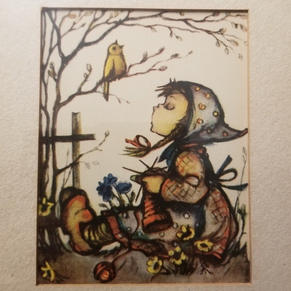 Vintage B. Hummel Girl And Boy Singing Yellow Bird Framed Print - Picture 3 of 15